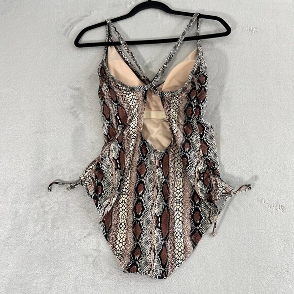 Kona Sol Brown Snake Print Swimsuit Medium Coverage One Piece Women's Sz L NWT - Picture 6 of 10